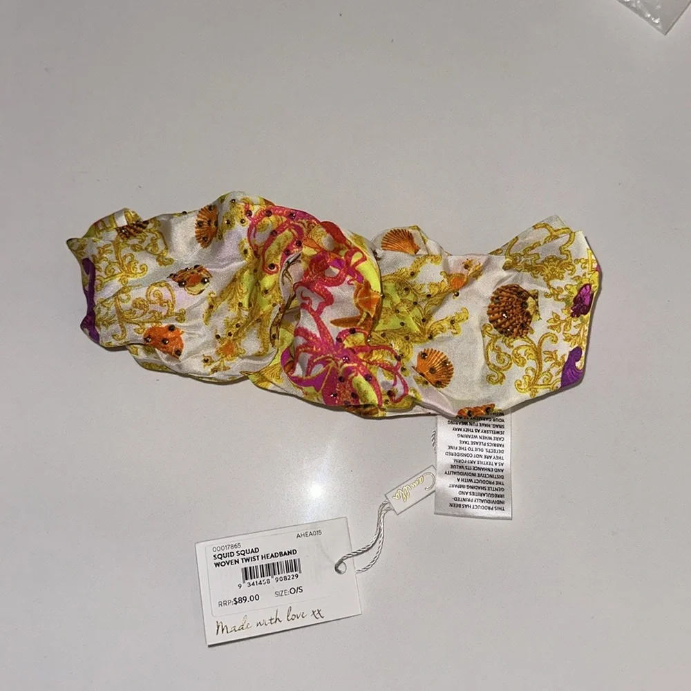 CAMILLA “Squid Squad” white silk shell sea motif woven twist boho headband
